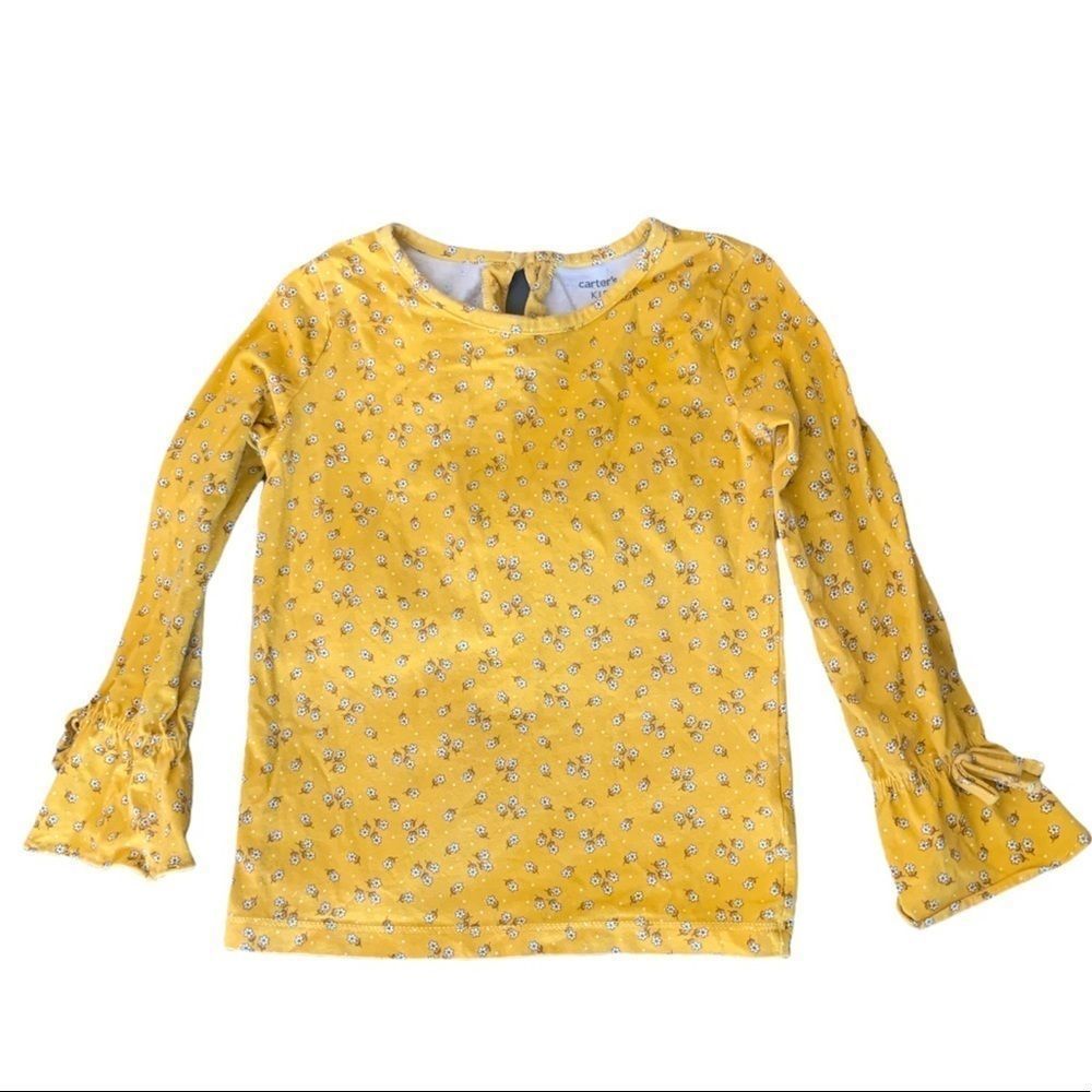 Carter’s Girl 6/6X Yellow Flower Print Blouse with Drawstring Wrist cuffs